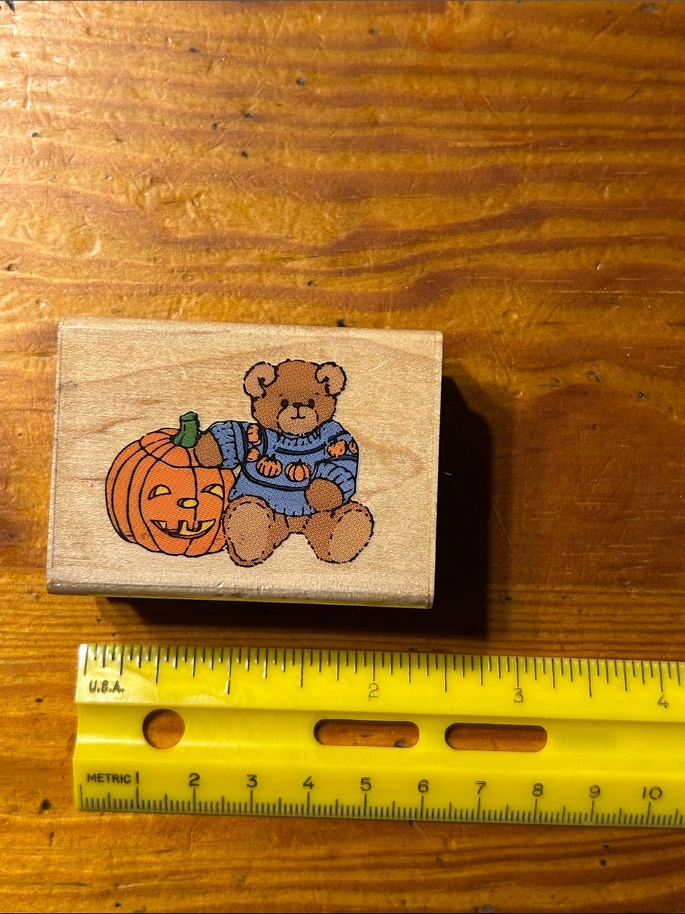 Bear and Pumpkin Wooden Stamp -